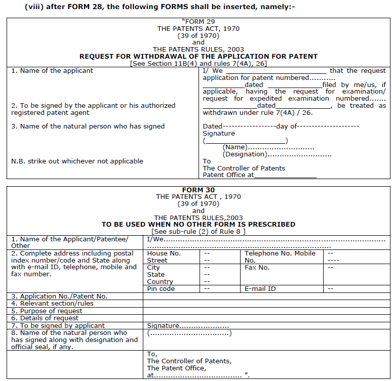 Patents Rules, 2003 amended (1st Amendment of 2016)