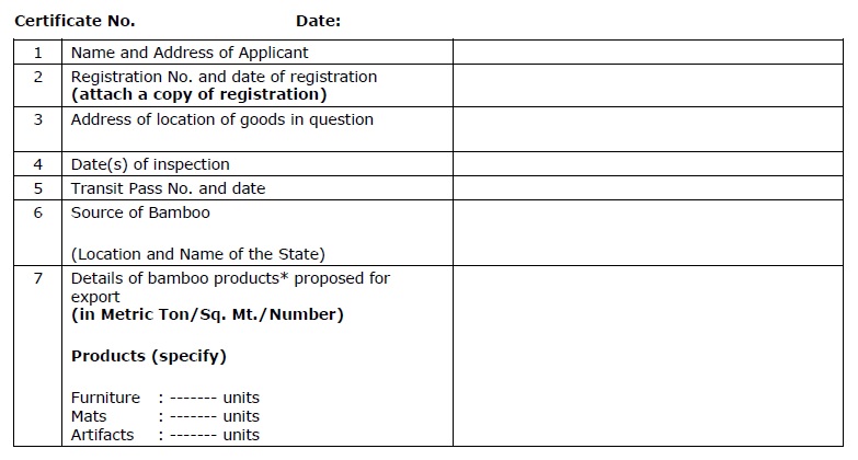 Proforma for obtaining Certificate of Origin COO for export of Muli bamboo